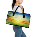 Sunrise Meadow Print Leather Duffle Bag
