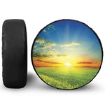 Sunrise Meadow Print Leather Spare Tire Cover