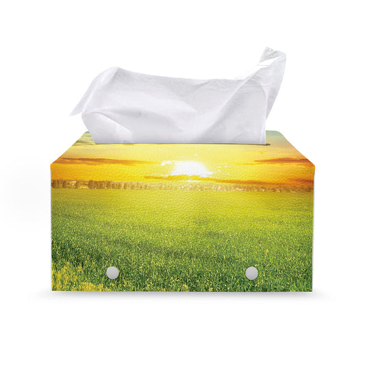 Sunrise Meadow Print Leather Tissue Box Cover