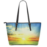 Sunrise Meadow Print Leather Tote Bag