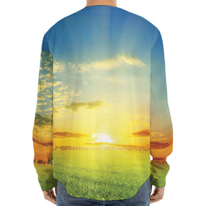 Sunrise Meadow Print Long Sleeve Baseball Jersey