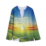 Sunrise Meadow Print Long Sleeve Short Coat
