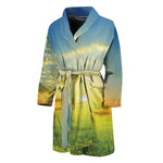 Sunrise Meadow Print Men's Bathrobe