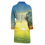 Sunrise Meadow Print Men's Bathrobe