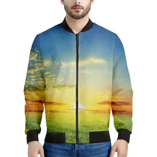 Sunrise Meadow Print Men's Bomber Jacket