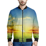 Sunrise Meadow Print Men's Bomber Jacket