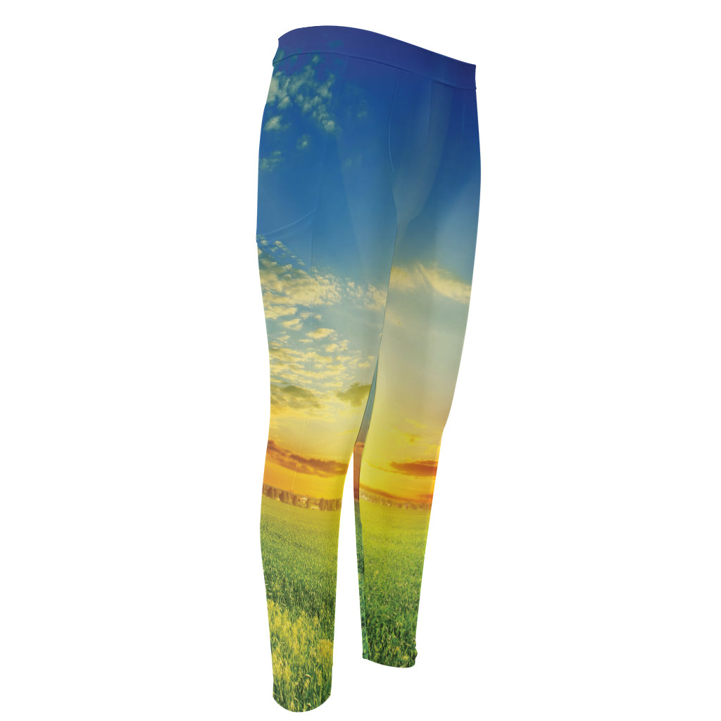 Sunrise Meadow Print Men's Compression Pants