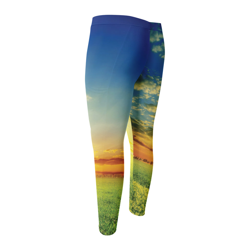 Sunrise Meadow Print Men's Compression Pants