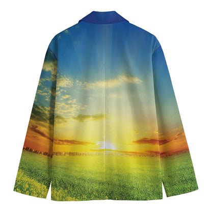 Sunrise Meadow Print Men's Cotton Blazer
