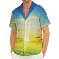 Sunrise Meadow Print Men's Deep V-Neck Shirt