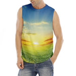 Sunrise Meadow Print Men's Fitness Tank Top