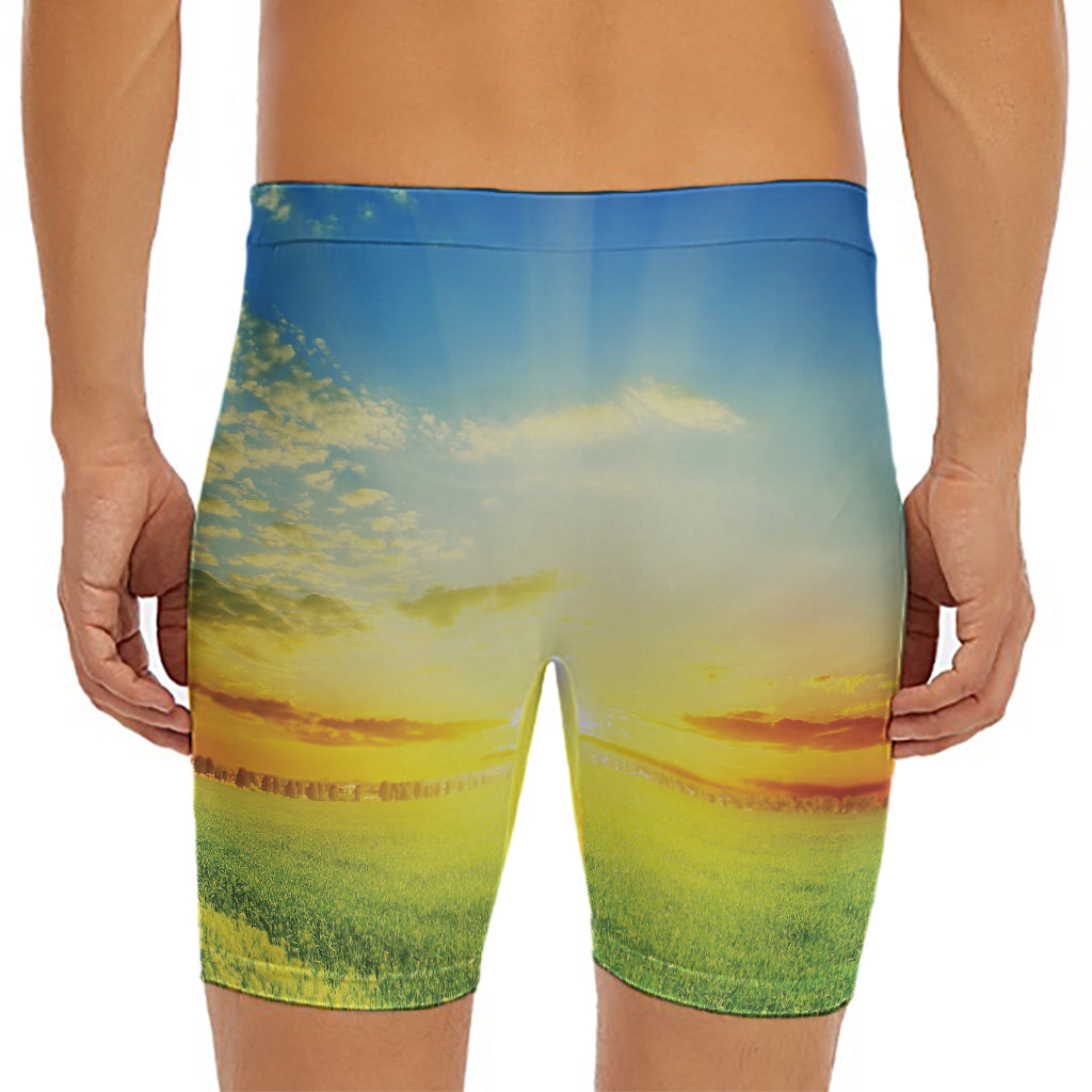 Sunrise Meadow Print Men's Long Boxer Briefs