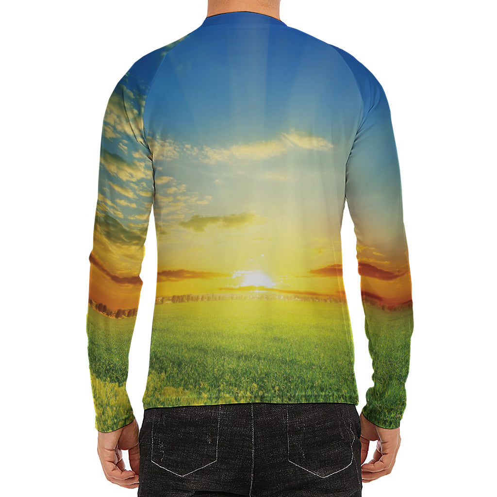 Sunrise Meadow Print Men's Long Sleeve Rash Guard