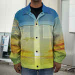 Sunrise Meadow Print Men's Shirt Jacket