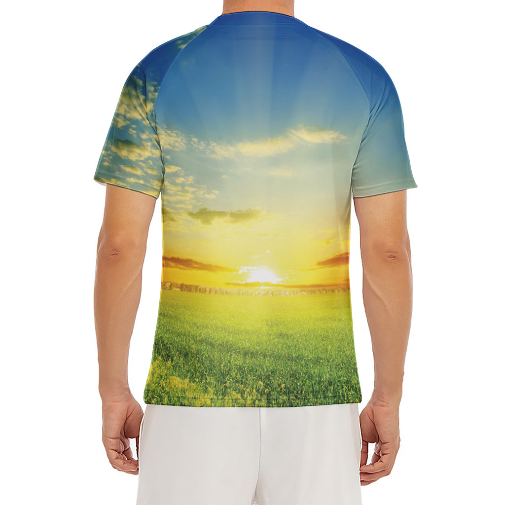 Sunrise Meadow Print Men's Short Sleeve Rash Guard