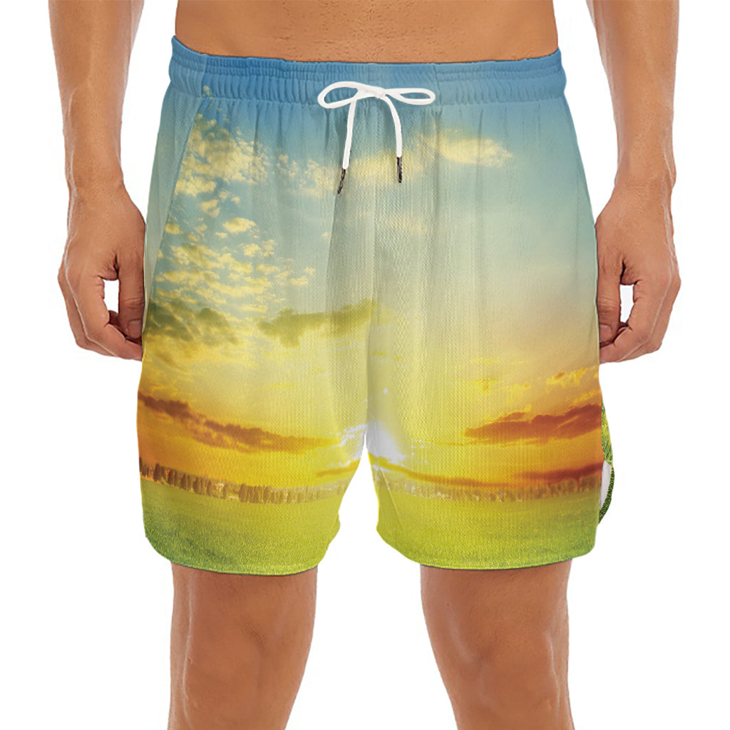 Sunrise Meadow Print Men's Split Running Shorts