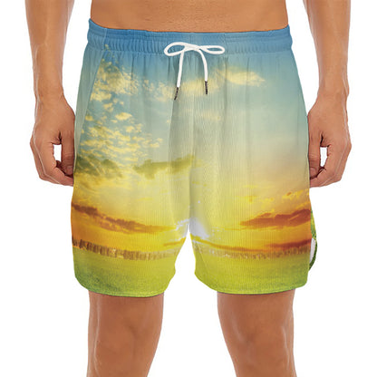 Sunrise Meadow Print Men's Split Running Shorts