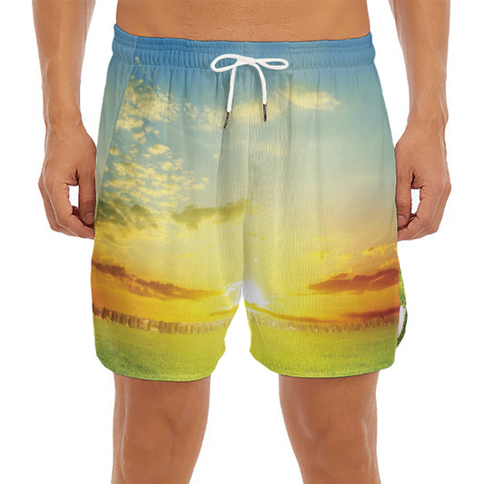 Sunrise Meadow Print Men's Split Running Shorts