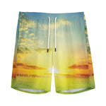 Sunrise Meadow Print Men's Sports Shorts