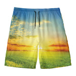 Sunrise Meadow Print Men's Swim Trunks