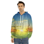 Sunrise Meadow Print Men's Velvet Pullover Hoodie