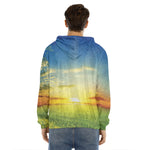 Sunrise Meadow Print Men's Velvet Pullover Hoodie