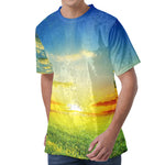 Sunrise Meadow Print Men's Velvet T-Shirt