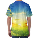 Sunrise Meadow Print Men's Velvet T-Shirt