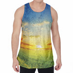 Sunrise Meadow Print Men's Velvet Tank Top