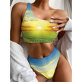 Sunrise Meadow Print One Shoulder Bikini Set