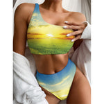 Sunrise Meadow Print One Shoulder Bikini Top