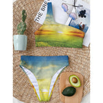 Sunrise Meadow Print One Shoulder Bikini Top