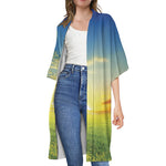 Sunrise Meadow Print Open Front Beach Cover Up