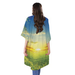 Sunrise Meadow Print Open Front Beach Cover Up