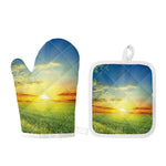 Sunrise Meadow Print Oven Mitt And Pot Holder Set