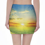 Sunrise Meadow Print Pencil Mini Skirt