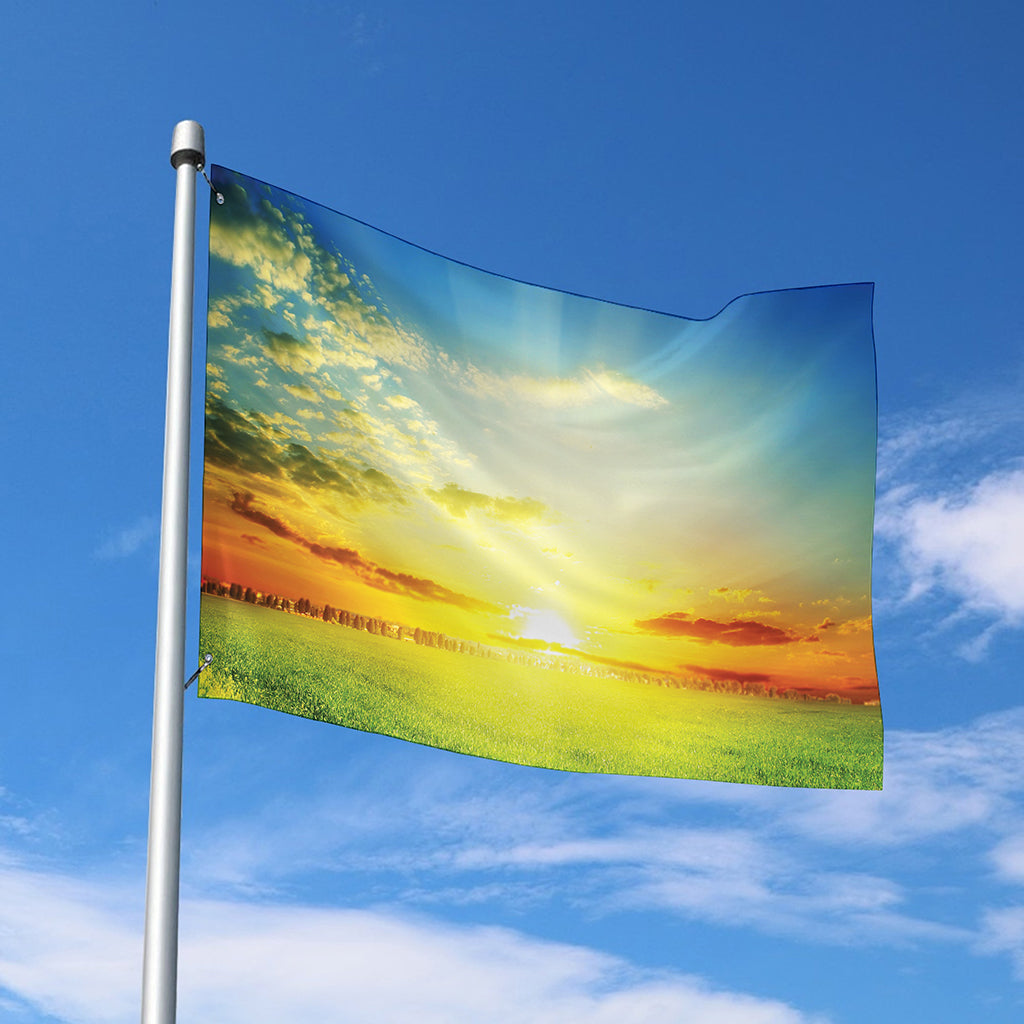 Sunrise Meadow Print Polyester Flag