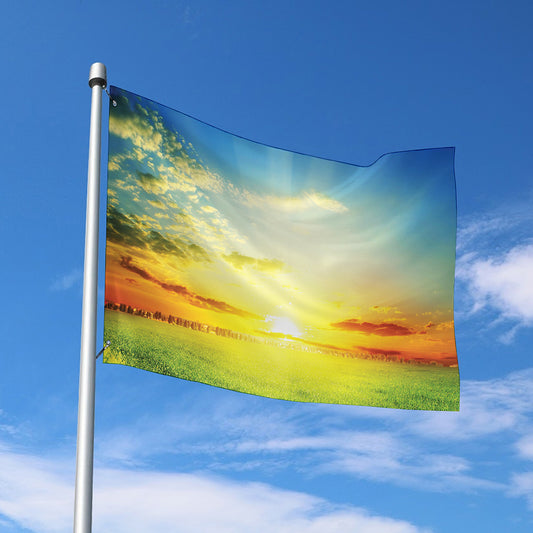 Sunrise Meadow Print Polyester Flag