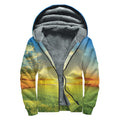 Sunrise Meadow Print Sherpa Lined Zip Up Hoodie