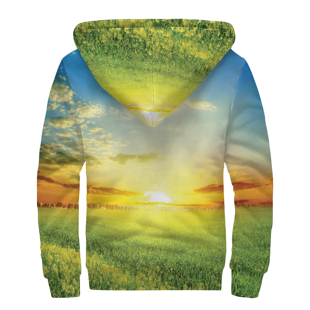 Sunrise Meadow Print Sherpa Lined Zip Up Hoodie