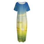 Sunrise Meadow Print Short Sleeve Long Nightdress