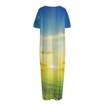 Sunrise Meadow Print Short Sleeve Long Nightdress