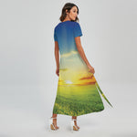 Sunrise Meadow Print Short Sleeve Maxi Dress