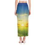 Sunrise Meadow Print Side Slit Maxi Skirt