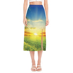 Sunrise Meadow Print Side Slit Midi Skirt