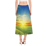 Sunrise Meadow Print Side Slit Midi Skirt
