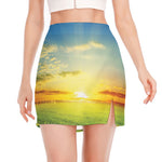 Sunrise Meadow Print Side Slit Mini Skirt