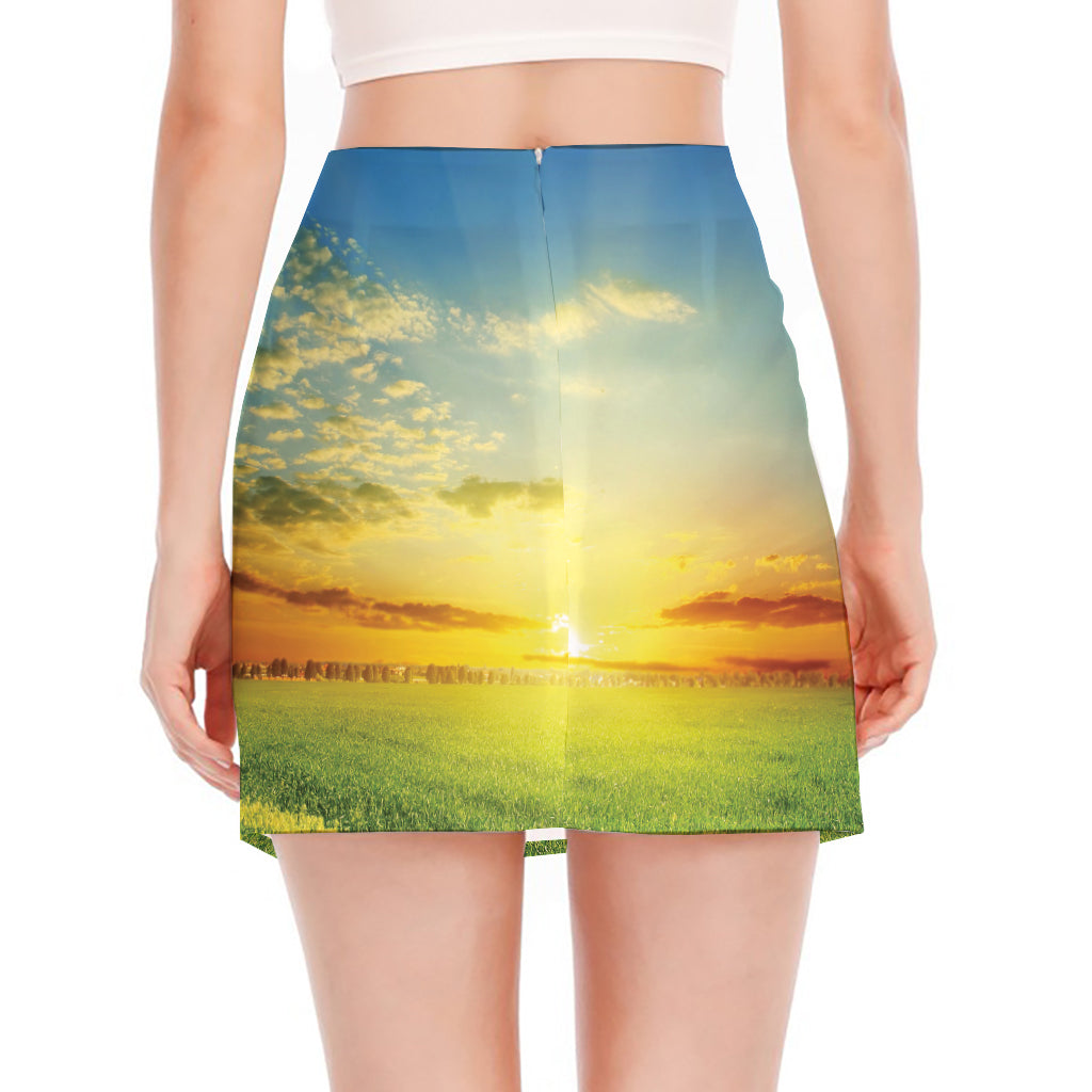 Sunrise Meadow Print Side Slit Mini Skirt