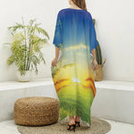Sunrise Meadow Print Silk V-Neck Kaftan Dress