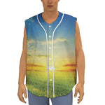 Sunrise Meadow Print Sleeveless Baseball Jersey